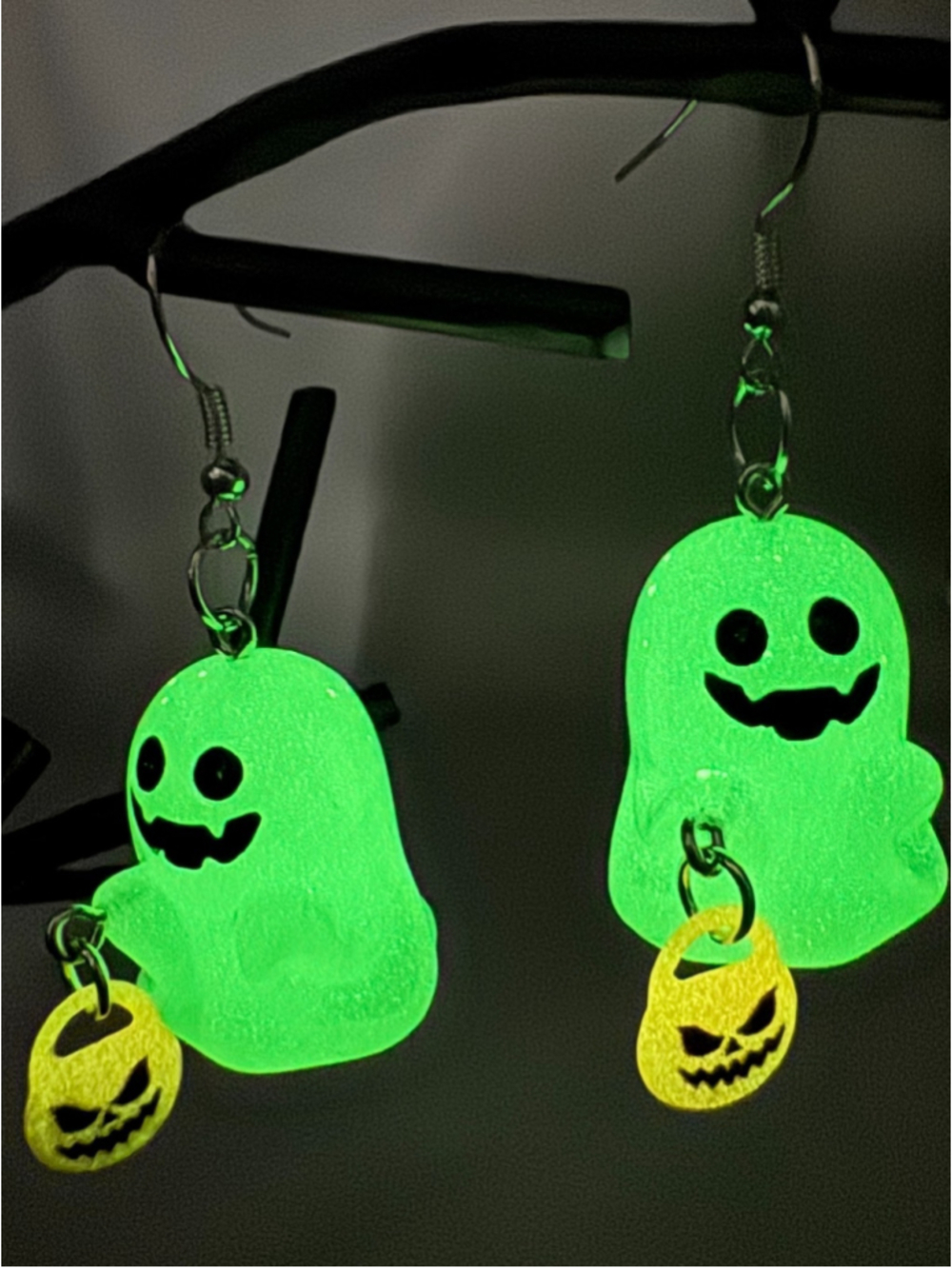 Glow in the Dark Ghosts with Pumpkins Halloween Dangly Earrings